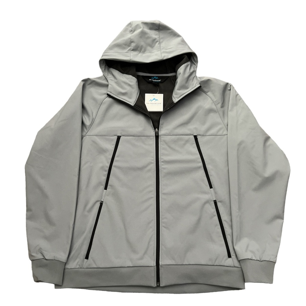 Tri-Mountain Men's Gray Hooded Soft Shell Full Zip Performance Jacket Sz…‎